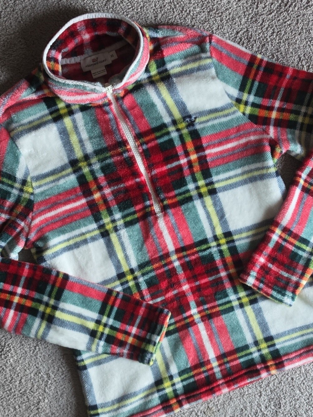Vineyard Vines Red Multi Plaid Half-Zip Pullover-Size XS